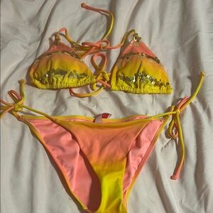 Vibrant Pink and Yellow Sequin Bikini